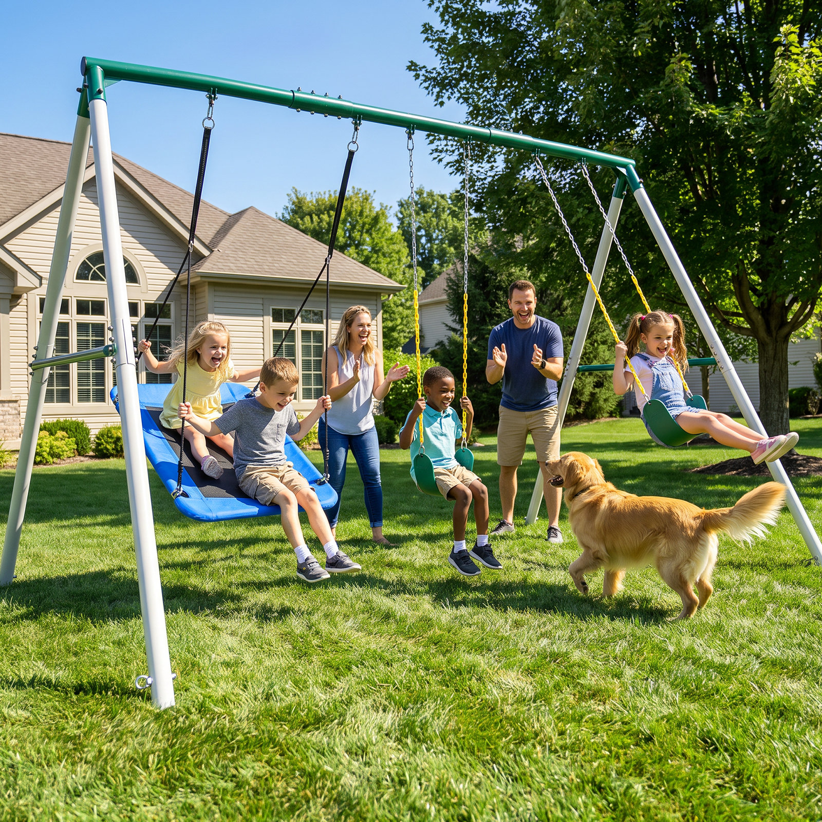 Klo Kick 660lbs Heavy Duty Swing Set With 1 Platform Swing, 2 Belt